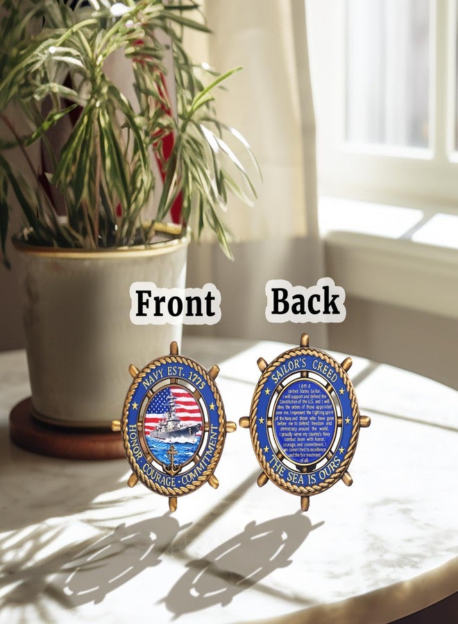 LParkin U.S. Navy Challenge Coin with Sailor's Creed, 2.36 Inch Double-Sided US Navy Coin, Commemorative Military Gift for Veterans, Sailors, and Collectors - Image 2